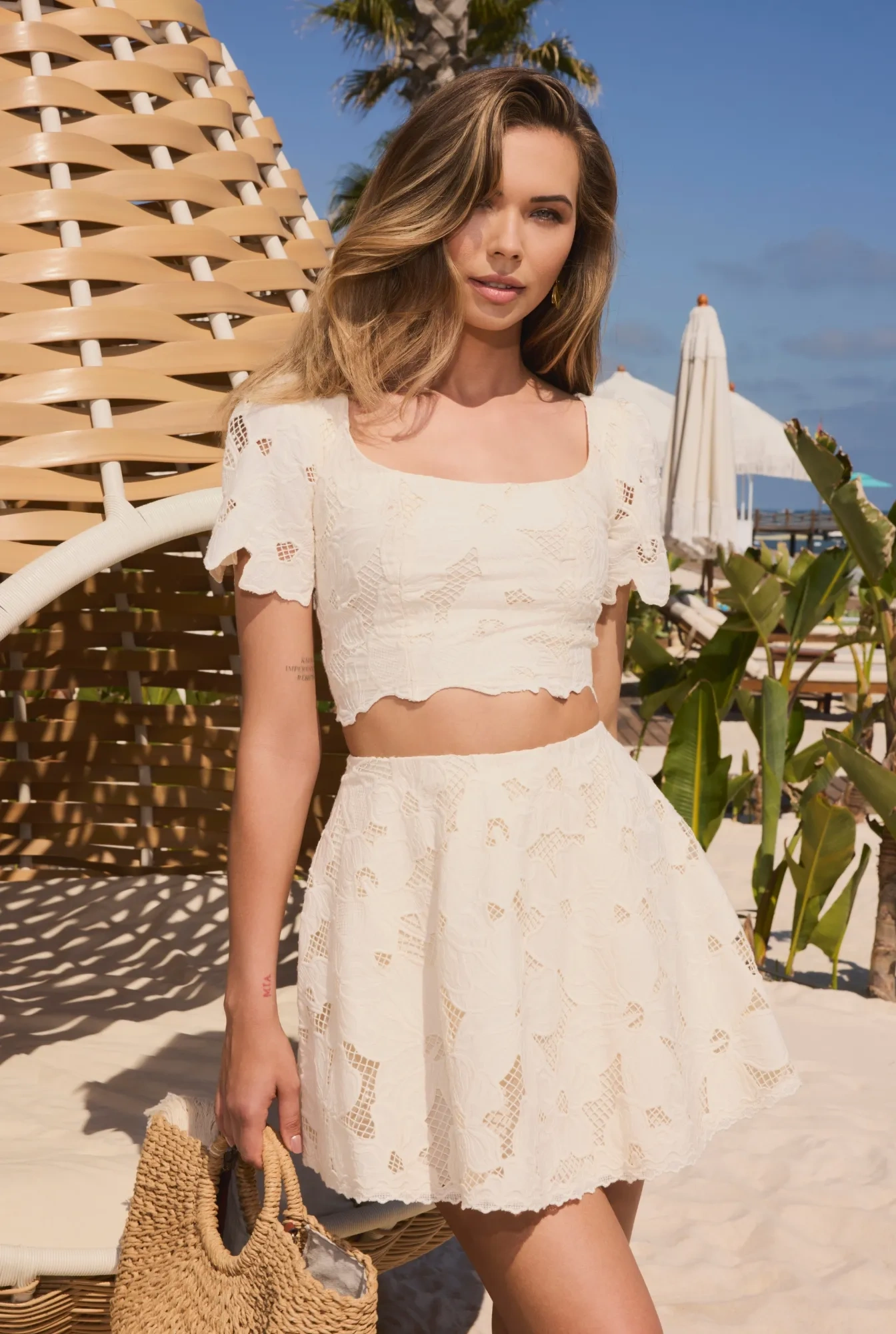 Rimini – ensemble crème : top + jupe
